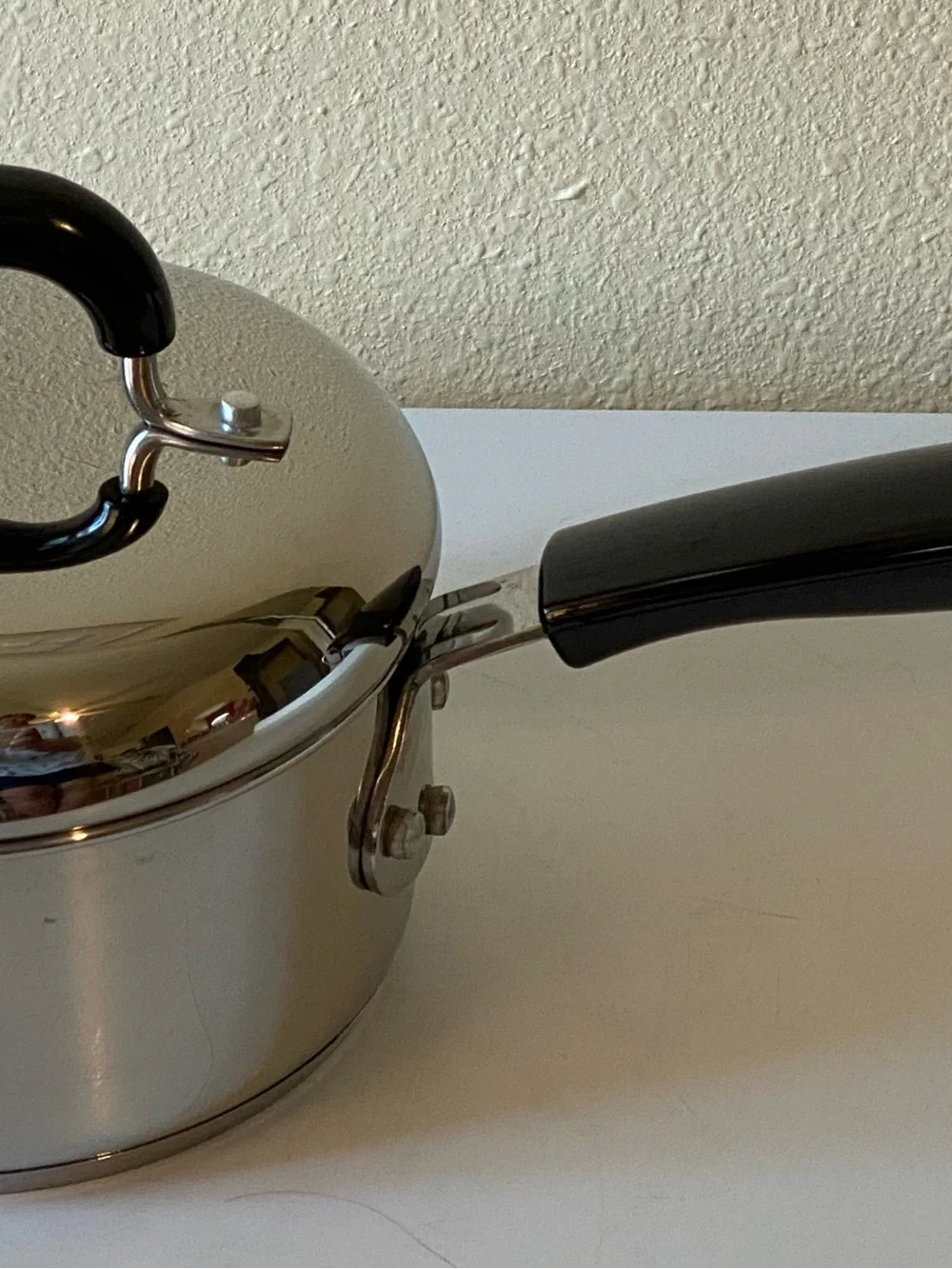 Stainless Steel Saucepan with Black Handle and Lid